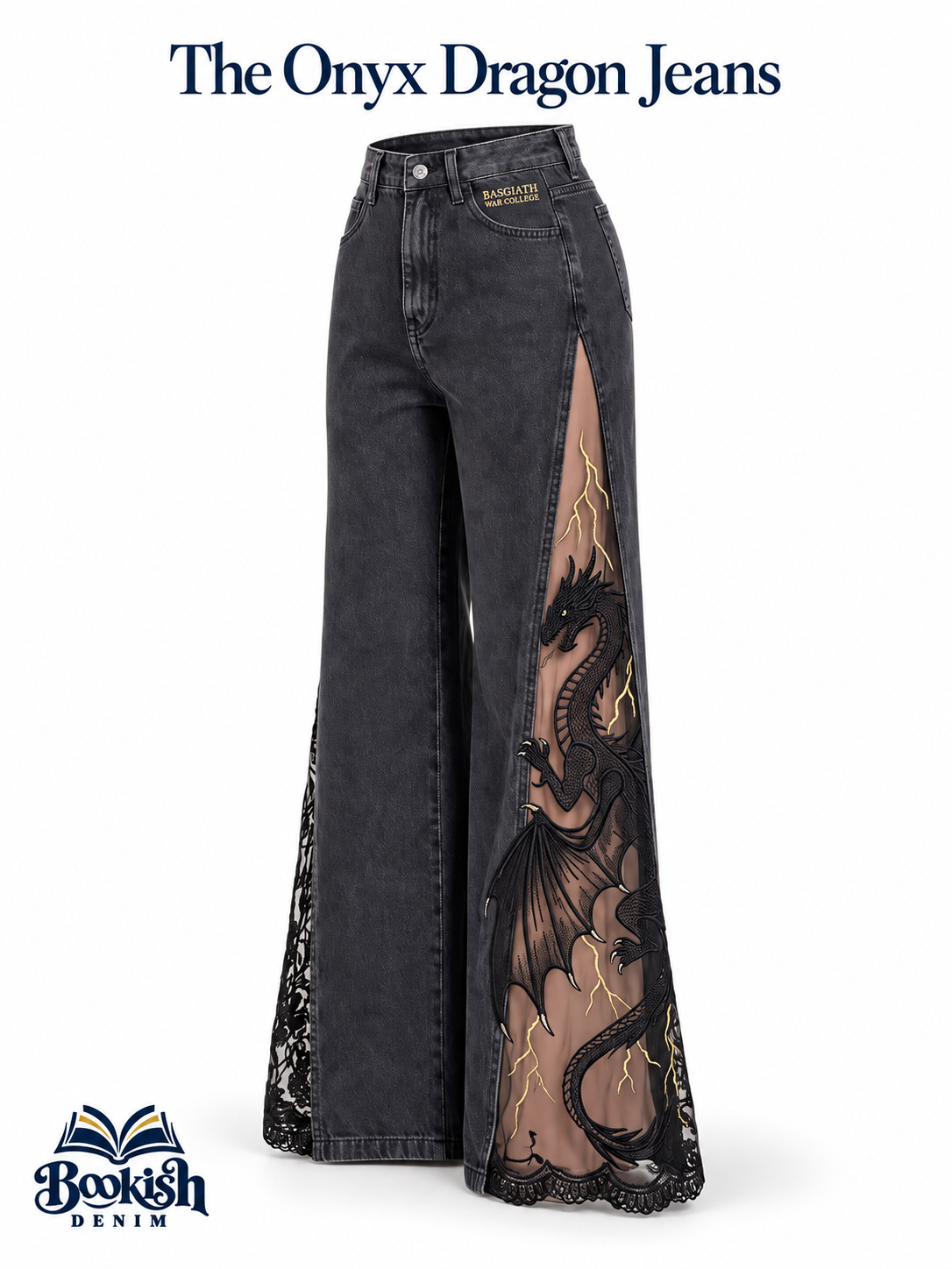 BookishDenim Lace-Slit Jeans