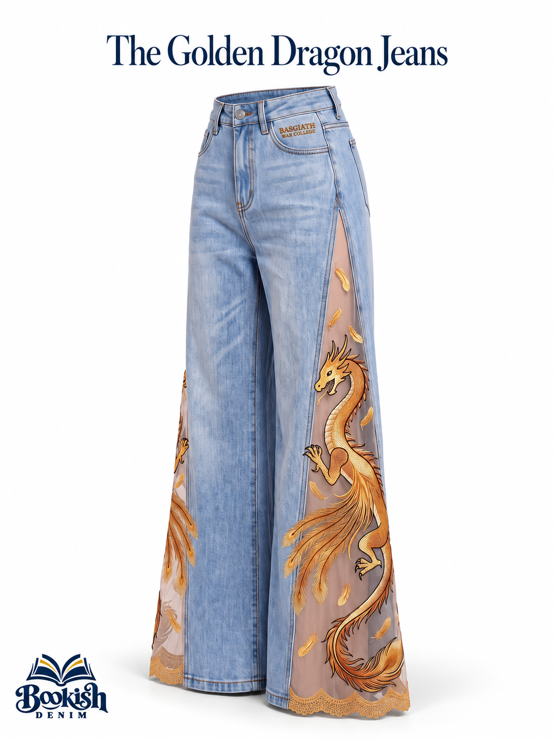 BookishDenim Lace-Slit Jeans